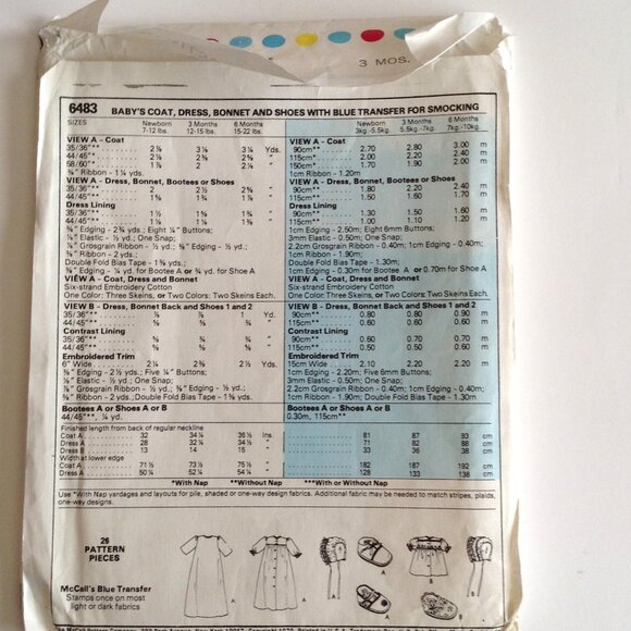 Vintage McCall's Pattern # 6483 Babies Baby Christening Gown Coat Bonnet Dress - Picture 3 of 4